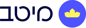 לוגו של חברת "מיטב" בצבע כחול כהה, לצדו עיגול כחול עם איור של כתר צהוב בעל שלוש שיניים